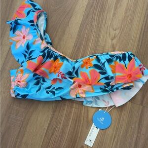 Cupshe Blue and Orange Floral Bikini Top
